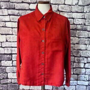 Chico's red Faux Suede Button Down Top Size L
